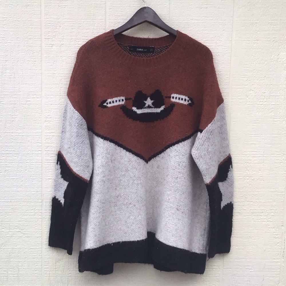 Zara cowboy hat western boots oversized sweater